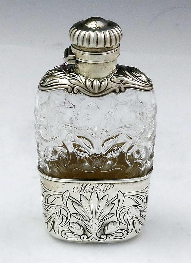 antique glass and sterling silver flask by Gorham
